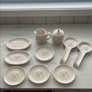 Rae Dunn Cream Dish Set with Black Text